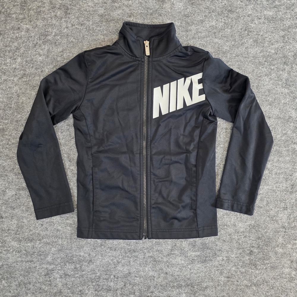 Nike Track Jacket Youth 5-6 Yrs‎ Black Full Zip Long Sleeve Athletic Pockets
